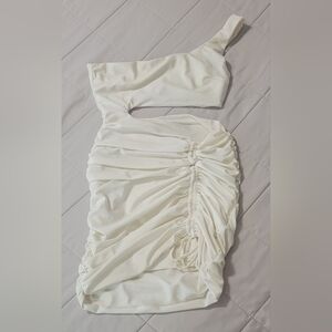 Tiger Mist ruched cut out dress, one shoulder, off white